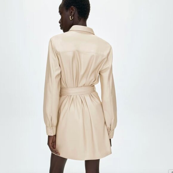 Aritzia Wilfred Caroline Belted Vegan Leather Shirt Dress Size Small - Picture 5 of 10